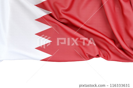 Flag of Bahrain isolated on white background with copy space below. 3D rendering Flag of Bahrain isolated on white background with copy space below. 3D rendering 116333631