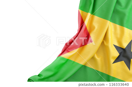 Flag of Sao Tome and Principe with empty space on the left. Isolated. 3D Rendering 116333640