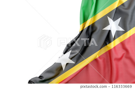 Flag of Saint Kitts and Nevis with empty space on the left. Isolated. 3D Rendering Flag of Saint Kitts and Nevis with empty space on the left. Isolated. 3D Rendering 116333669