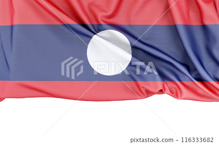 Flag of Laos isolated on white background with copy space below. 3D rendering Flag of Laos isolated on white background with copy space below. 3D rendering 116333682