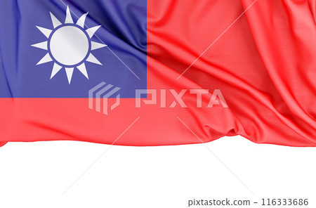 Flag of Taiwan isolated on white background with copy space below. 3D rendering 116333686