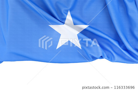 Flag of Somalia on white background with copy space below. 3D rendering Flag of Somalia on white background with copy space below. 3D rendering 116333696