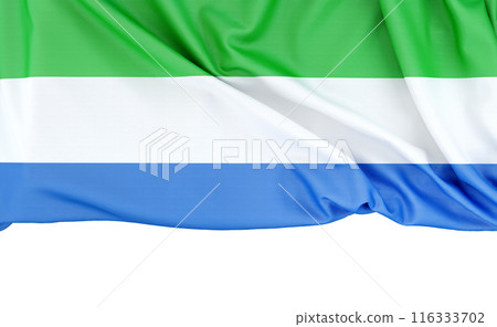 Flag of Sierra Leone on white background with copy space below. 3D rendering 116333702