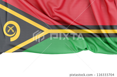 Flag of Vanuatu on white background with copy space below. 3D rendering Flag of Vanuatu on white background with copy space below. 3D rendering 116333704