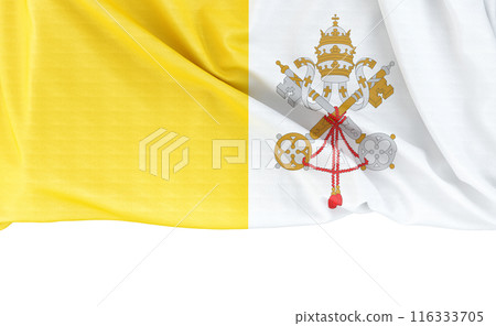 Flag of Vatican City on white background with copy space below. 3D rendering 116333705