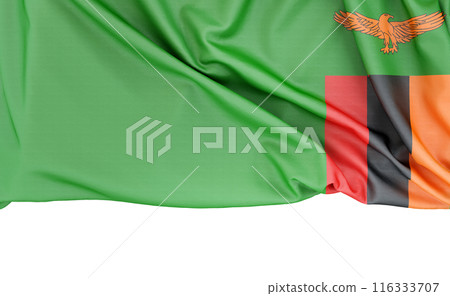 Flag of Zambia on white background with copy space below. 3D rendering 116333707