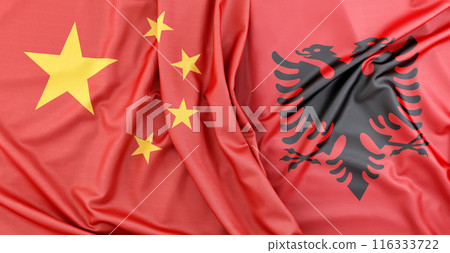 Fabric flag of China and Albania showing concept of diplomacy. 3D Rendering Fabric flag of China and Albania showing concept of diplomacy. 3D Rendering 116333722