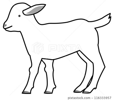 從側面看到的白色小山羊的線條畫 116333957