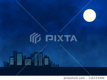 滿月和水平的城市景觀 116333990