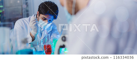 Scientist and people in science exam, test or group project in experiment or assignment at laboratory. Scientist and people in science exam, test or group project in experiment or assignment at laboratory. 116334036