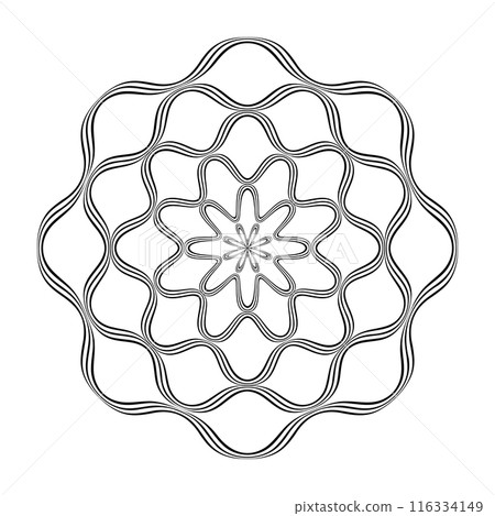 Radial Wavy Lines Circle Floral Pattern. 116334149