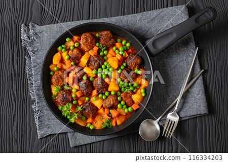 turkish meatball stew, sulu kofte, in a pan 116334203