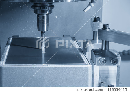 The CNC milling machine rough cutting the injection mold parts by indexable tools. 116334415