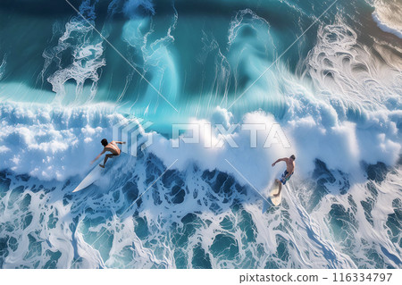 CG material: Images of surfers taken by drone 116334797
