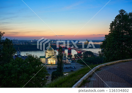 Evening view of Annunciation Monastery, Kanavinsky Bridge and Alexander Nevsky Cathedrall, Nizhny Novgorod, Russia Evening view of Annunciation Monastery, Kanavinsky Bridge and Alexander Nevsky Cathedrall, Nizhny Novgorod, Russia 116334802