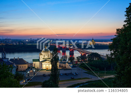 Evening view of Annunciation Monastery, Kanavinsky Bridge and Alexander Nevsky Cathedrall, Nizhny Novgorod, Russia Evening view of Annunciation Monastery, Kanavinsky Bridge and Alexander Nevsky Cathedrall, Nizhny Novgorod, Russia 116334805