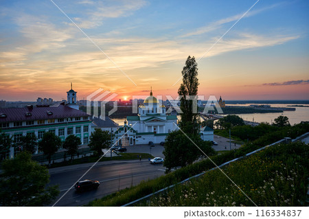 Evening view of Annunciation Monastery, Kanavinsky Bridge and Alexander Nevsky Cathedrall, Nizhny Novgorod, Russia Evening view of Annunciation Monastery, Kanavinsky Bridge and Alexander Nevsky Cathedrall, Nizhny Novgorod, Russia 116334837