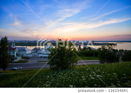 Evening view of Annunciation Monastery, Kanavinsky Bridge and Alexander Nevsky Cathedrall, Nizhny Novgorod, Russia Evening view of Annunciation Monastery, Kanavinsky Bridge and Alexander Nevsky Cathedrall, Nizhny Novgorod, Russia 116334841