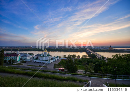 Evening view of Annunciation Monastery, Kanavinsky Bridge and Alexander Nevsky Cathedrall, Nizhny Novgorod, Russia Evening view of Annunciation Monastery, Kanavinsky Bridge and Alexander Nevsky Cathedrall, Nizhny Novgorod, Russia 116334846