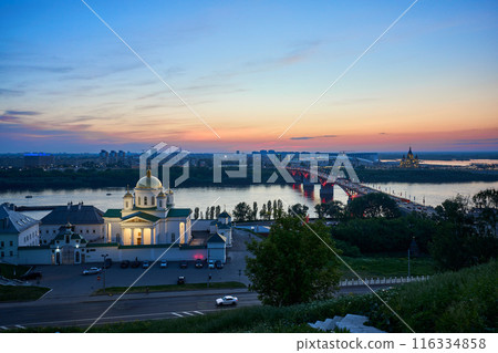 Evening view of Annunciation Monastery, Kanavinsky Bridge and Alexander Nevsky Cathedrall, Nizhny Novgorod, Russia Evening view of Annunciation Monastery, Kanavinsky Bridge and Alexander Nevsky Cathedrall, Nizhny Novgorod, Russia 116334858