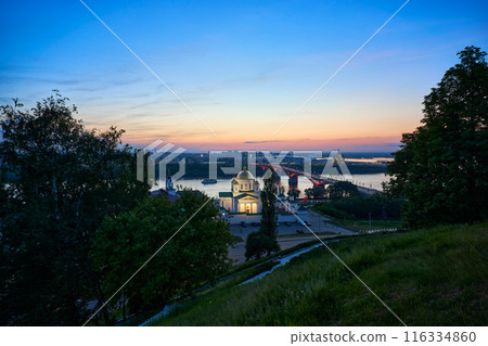 Evening view of Annunciation Monastery, Kanavinsky Bridge and Alexander Nevsky Cathedrall, Nizhny Novgorod, Russia Evening view of Annunciation Monastery, Kanavinsky Bridge and Alexander Nevsky Cathedrall, Nizhny Novgorod, Russia 116334860