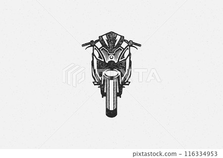 Sport superbike motorcycle silhouette front view hand drawn ink stamp vector illustration. Sport superbike motorcycle silhouette front view hand drawn ink stamp vector illustration. 116334953