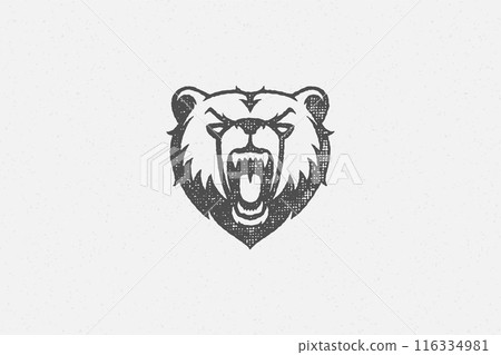 Head angry bear roaring as symbol power wildlife hand drawn stamp effect vector illustration. 116334981