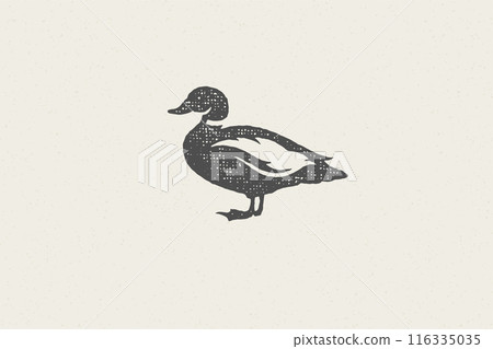 Black duck silhouette for animal husbandry industry hand drawn stamp effect vector illustration. 116335035