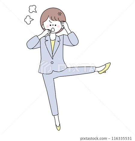 一個穿西裝的女人生氣並踢腿的插圖 一個穿西裝的女人生氣並踢腿的插圖 116335531