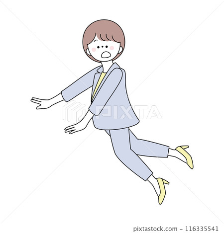Illustration of a woman in a suit who is about to trip and fall Illustration of a woman in a suit who is about to trip and fall 116335541