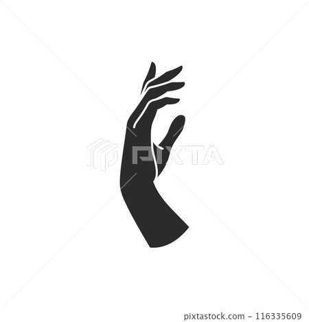 Magic woman hand palm gesture and fingers silhouette vector illustration Magic woman hand palm gesture and fingers silhouette vector illustration 116335609