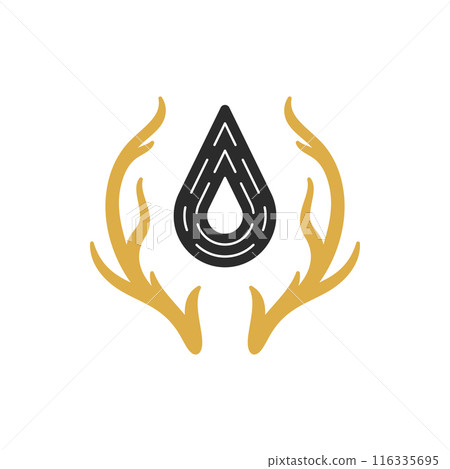Deer antlers with water drop hand drawn silhouette vector illustration 116335695