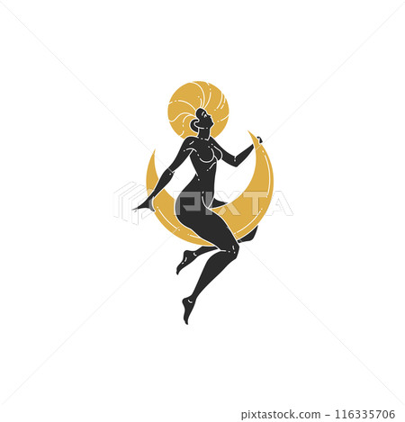 Beauty woman sitting on moon and stars silhouette vector illustration Beauty woman sitting on moon and stars silhouette vector illustration 116335706