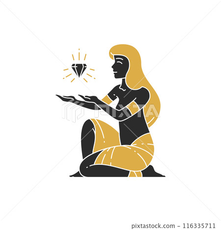 Beautiful bohemian woman with diamond silhouette vector illustration Beautiful bohemian woman with diamond silhouette vector illustration 116335711