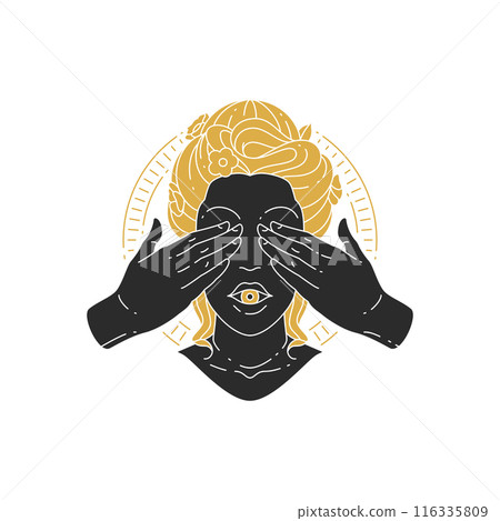 Beauty mystic female portrait with hand covering eyes silhouette Beauty mystic female portrait with hand covering eyes silhouette 116335809