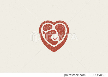 Heart shaped pieced of fresh meat steak silhouette hand drawn stamp effect vector illustration. 116335830