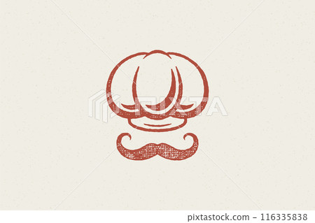 Traditional chef cook hat and mustache silhouette designed as emblem for restaurant stamp vector illustration. 116335838
