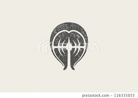 Fresh salmon fish steak silhouette for seafood market and restaurant logo hand drawn stamp effect vector illustration. 116335855