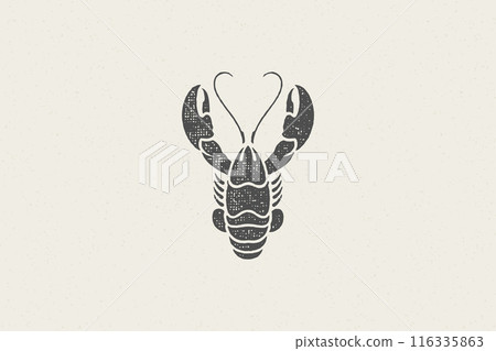 Lobster silhouette for seafood restaurant menu and logo hand drawn stamp effect vector illustration. 116335863