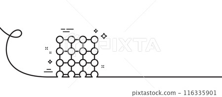 Density line icon. Continuous one line with curl. Gas particles grid sign. High porosity symbol. Density single outline ribbon. Loop curve pattern. Vector 116335901