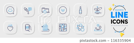 Smile face, Recovery devices and Chemistry pipette line icons for web app. Pack of Scroll down, Financial app, Heart pictogram icons. Integrity, Metro map, Sun protection signs. Radiator. Vector Smile face, Recovery devices and Chemistry pipette line icons for web app. Pack of Scroll down, Financial app, Heart pictogram icons. Integrity, Metro map, Sun protection signs. Radiator. Vector 116335904