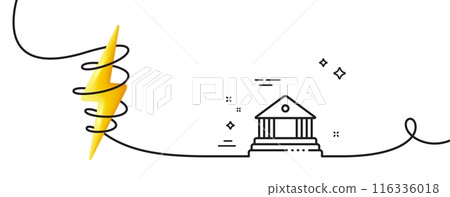 Court building line icon. Continuous one line with curl. City architecture sign. Courthouse, government symbol. Court building single outline ribbon. Loop curve with energy. Vector Court building line icon. Continuous one line with curl. City architecture sign. Courthouse, government symbol. Court building single outline ribbon. Loop curve with energy. Vector 116336018