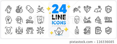 Icons set of Orange juice, Lounger and Mental health line icons pack for app with Capsule pill, Coronavirus injections, Grow plant thin outline icon. Difficult stress, Eco bike. Vector Icons set of Orange juice, Lounger and Mental health line icons pack for app with Capsule pill, Coronavirus injections, Grow plant thin outline icon. Difficult stress, Eco bike. Vector 116336085