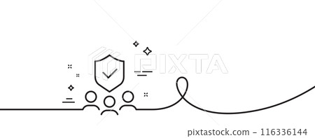 Security agency line icon. Continuous one line with curl. Body guard sign. Private protection symbol. Security agency single outline ribbon. Loop curve pattern. Vector Security agency line icon. Continuous one line with curl. Body guard sign. Private protection symbol. Security agency single outline ribbon. Loop curve pattern. Vector 116336144