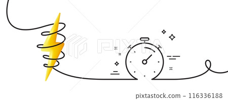 Timer line icon. Continuous one line with curl. Time management sign. Stopwatch symbol. Timer single outline ribbon. Loop curve with energy. Vector 116336188