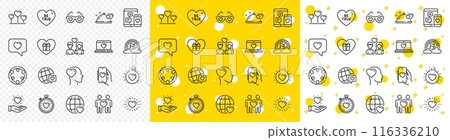 Outline Friends couple, Lgbt and International love line icons pack for web with Hold heart, Romantic dinner, Romantic gift line icon. Heartbeat timer, Inclusion, Dating app pictogram icon. Vector Outline Friends couple, Lgbt and International love line icons pack for web with Hold heart, Romantic dinner, Romantic gift line icon. Heartbeat timer, Inclusion, Dating app pictogram icon. Vector 116336210