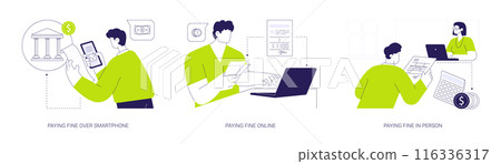 Paying fines abstract concept vector illustrations. Paying fines abstract concept vector illustrations. 116336317