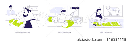 Raw meat food industry abstract concept vector illustrations. Raw meat food industry abstract concept vector illustrations. 116336356
