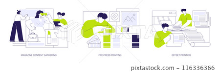 Magazines and newspaper manufacturing abstract concept vector illustrations. 116336366
