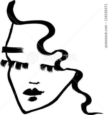 Contemporary Dry Brush Abstract Modern Girl Portrait. 116336371
